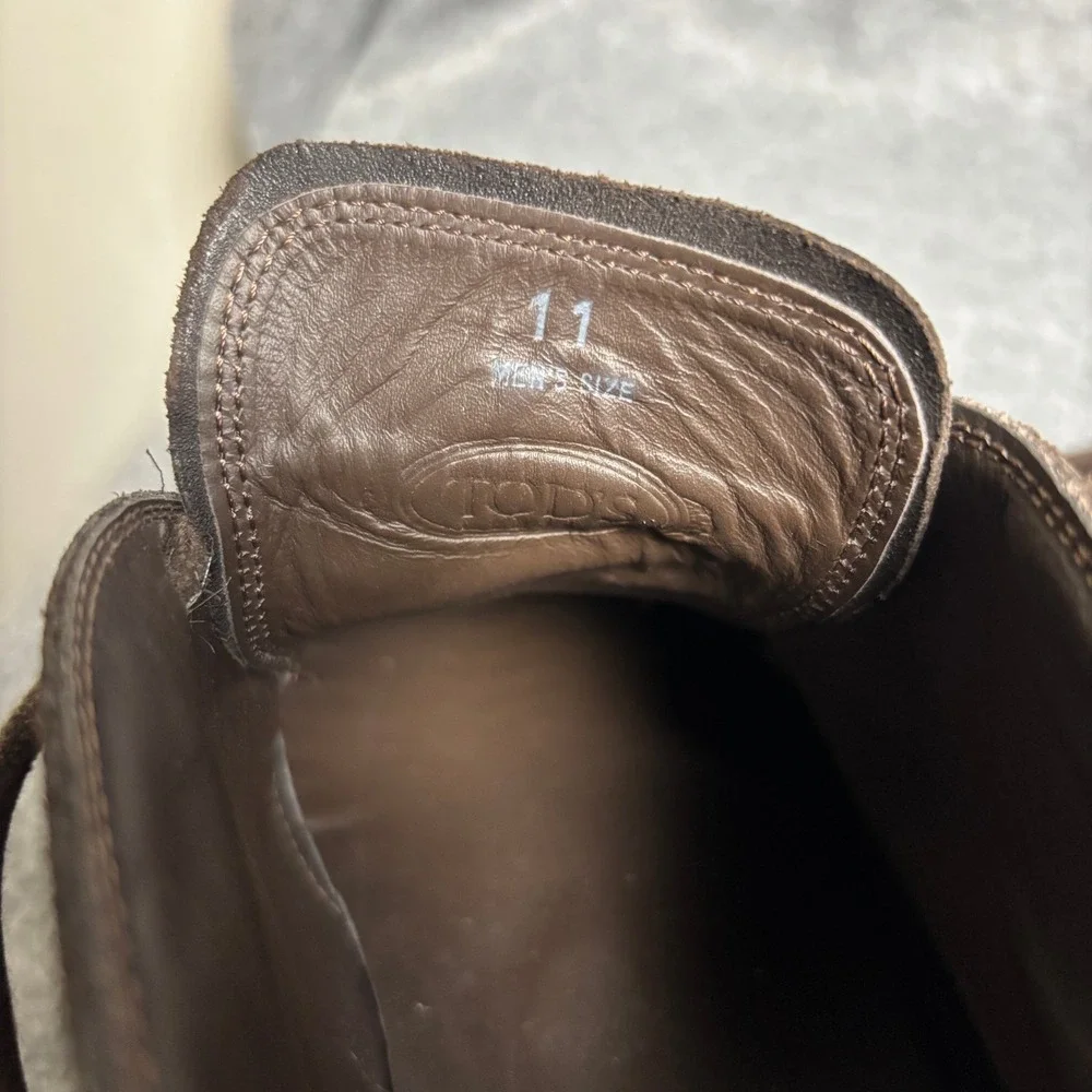 Tod's Dark Brown Gray‎ Leather Calfskin Suede Chukka Lace Up Ankle Boots Mens 11